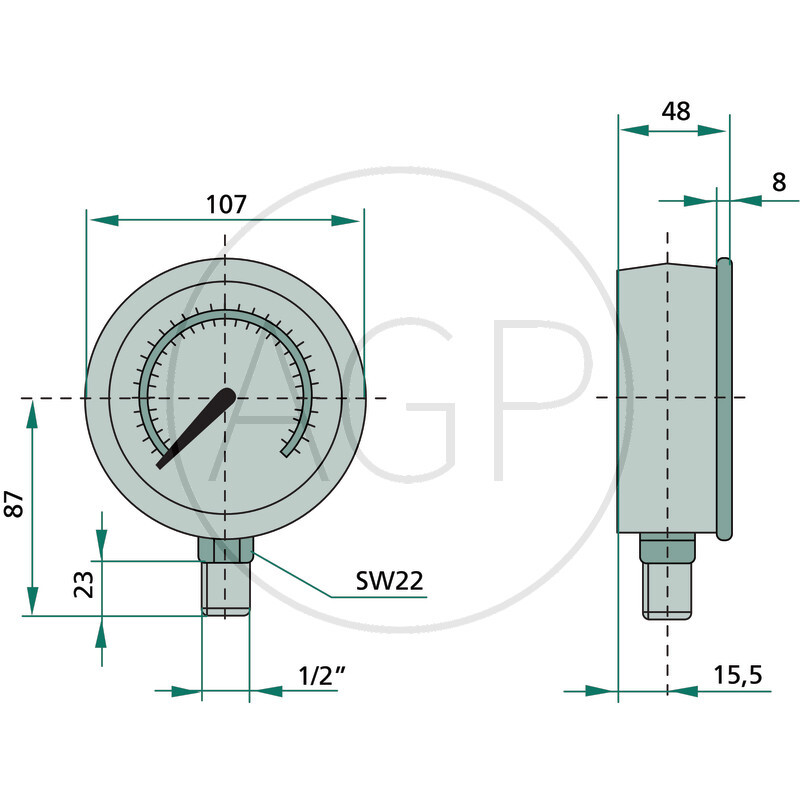Stauff manometr 250 bar o průměru 100mm-1/2