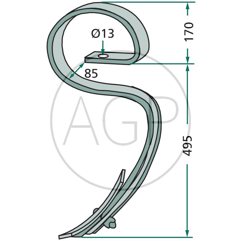 Pero kultivátoru velké 45 x 12 mm komplet s hrotem vhodné pro Saphir, brány s velkými pery