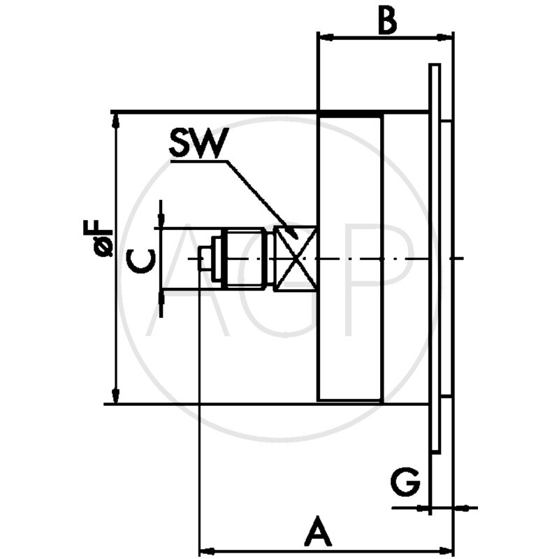 M-FH-63-0/2,5-1/4-St-bar/psi D=63mm Zadní přípoj