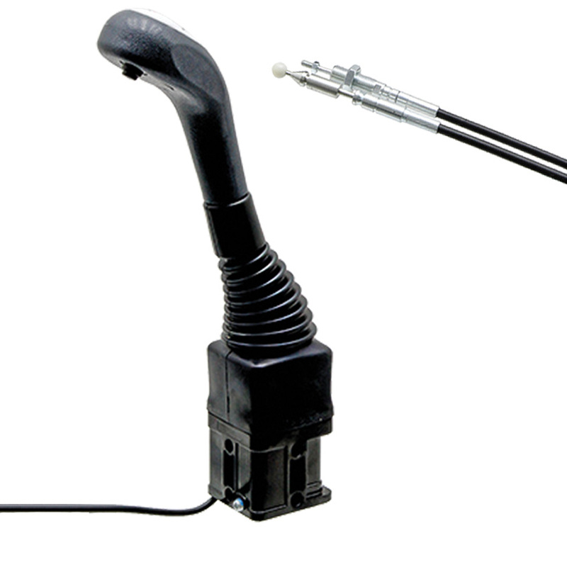 Joystick pro ovládání hydraulického rozvaděče pomocí lanovodů na kuličku s tlačítkem pro třetí funkci 
