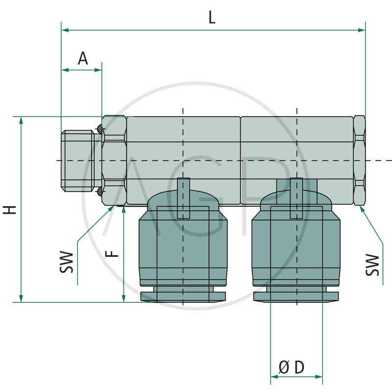 B-WVTEd2-10-1/4-KU Úhlový rozdělovač-šroubení