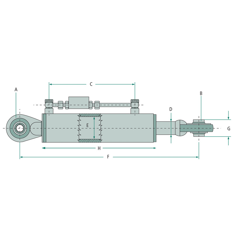 Hydraulický třetí bod 368–463 mm se sílou 3 t kategorie 2 s koulemi o průměru 25,4 mm