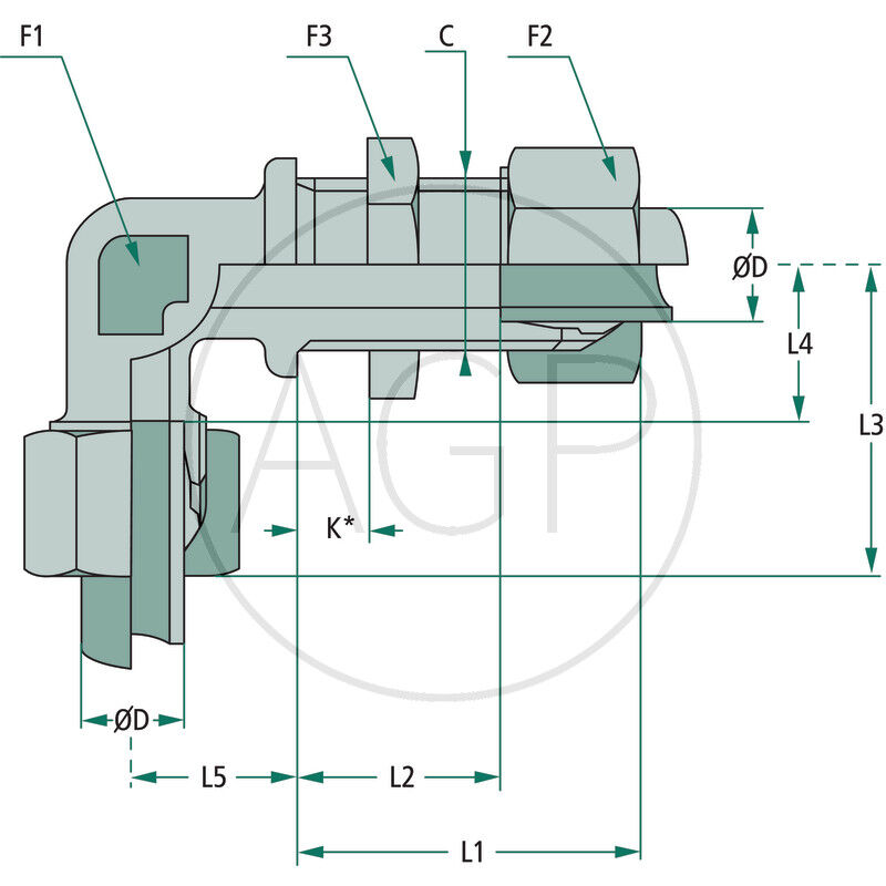 Stauff úhlové přepážkové šroubení se závitem M18 x 1,5 X-SWV 12 L
