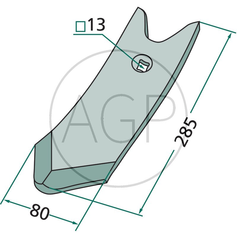 Hrot dláto 285 x 80 x 12 mm pro těžké kultivátory Köckerling Topmix