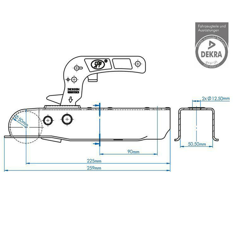 Tažný kloub pro nebržděný přívěsný vozík do 750 kg pro oje o rozměry 50 x 50 mm