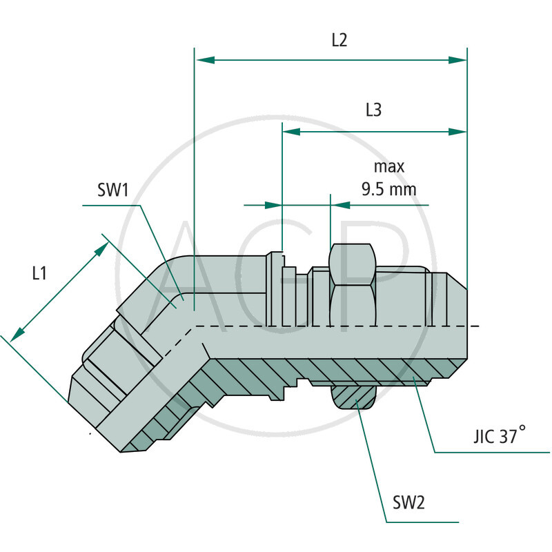 WSA 3/4 M-JIC x 3/4 M-JIC 45°