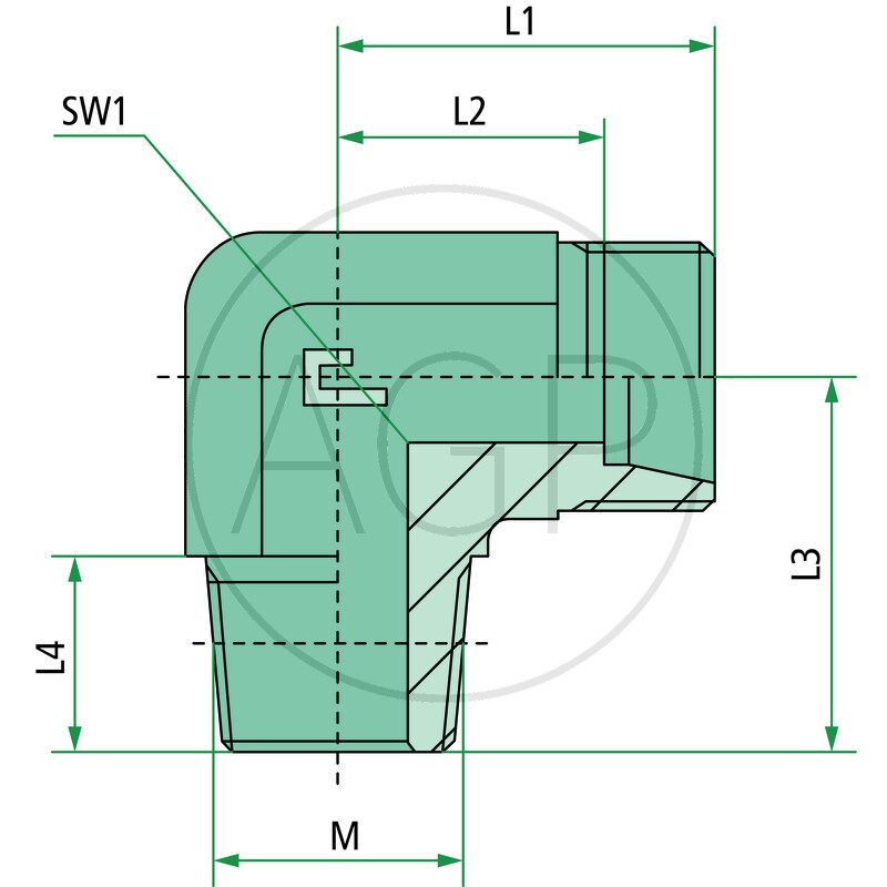 Jednoduché šroubení 90° X-WEM 18 L 22 KEG se závitem M26 x 1,5