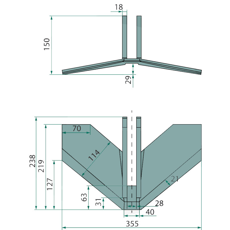 Křídlové ostří Topmix pro kultivátory Köckerling typy Quadro, Trio, Vector