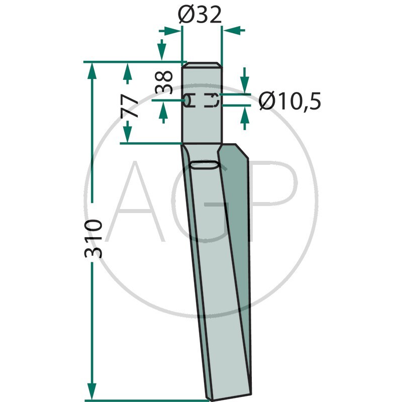 Hřeb do rotačních bran levý vhodný pro Breviglieri, Regent délka 310 mm