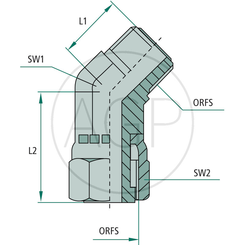 WA 9/16 FS-ORFS x 9/16 M-ORFS 45°
