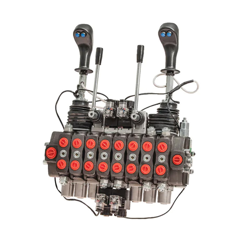 Hydraulický rozvaděč na vyvážečku dřeva 8-mi sekční elektricky ovládaný s průtok 80 l/min.
