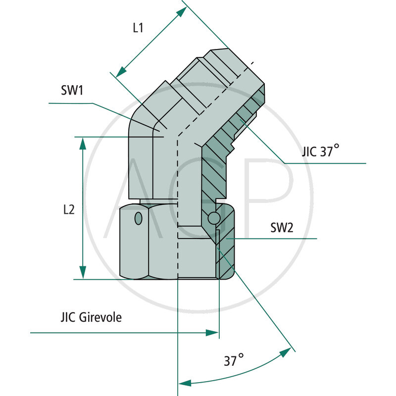 WA 7/16 FS-JIC x 7/16 M-JIC 45°