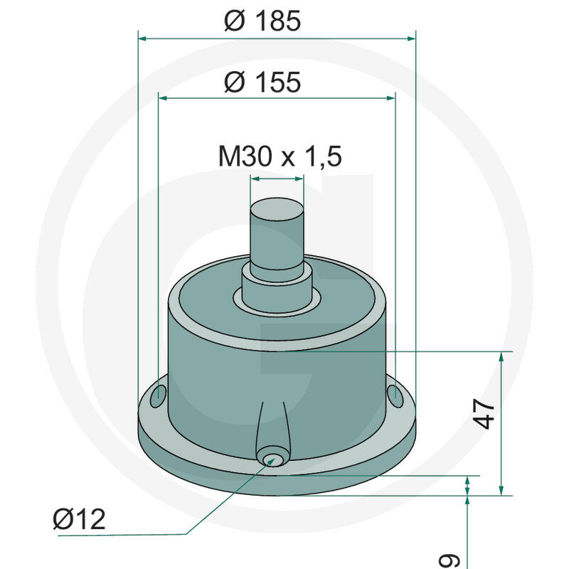 Uložení komplet s pravým závitem, 35 x 185 x 160 mm, M30 x 1,5