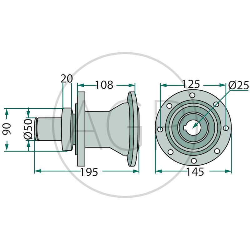 Náboj bubnu s ložiskem 6210 2RS C3, pro Deutz-Fahr, Pöttinger
