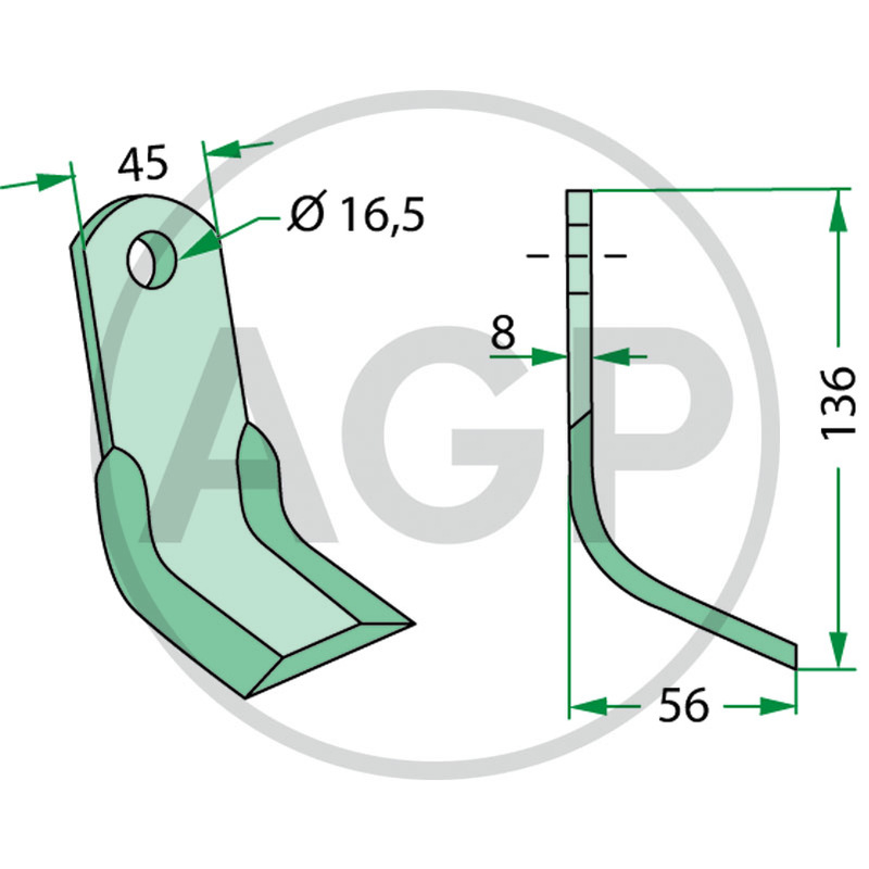 Nůž mulčovače pro Terranova o tloušťce 8 mm a průměru díry 16,5 mm