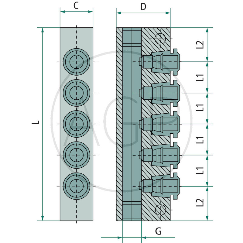B-VT-5x6-2x1/8-AL Rozdělovací blok