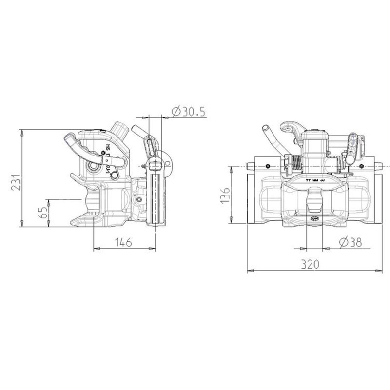 Sauermann etážový závěs o šířce desky 320 mm tloušce 20 mm s bočními čepy 30 mm pro traktory CNH