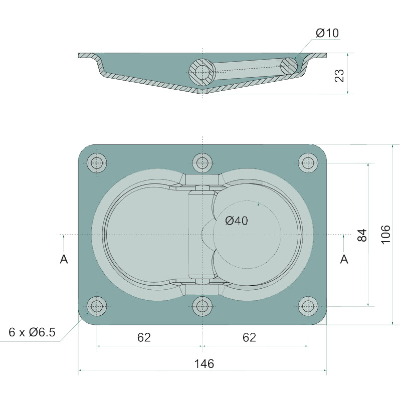 Kotevní miska s okem pozinkovaná o rozměru misky 146 × 106 mm