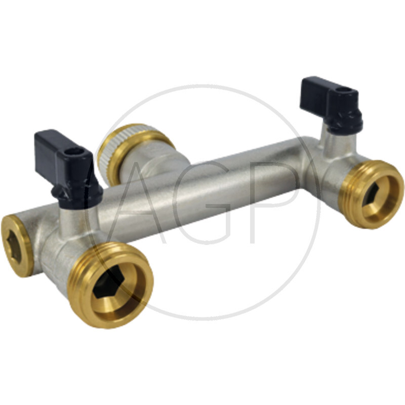 Zavírací kohout s přípojem 1 x 3/4, odvod 2 x 3/4, 2 zásuvky