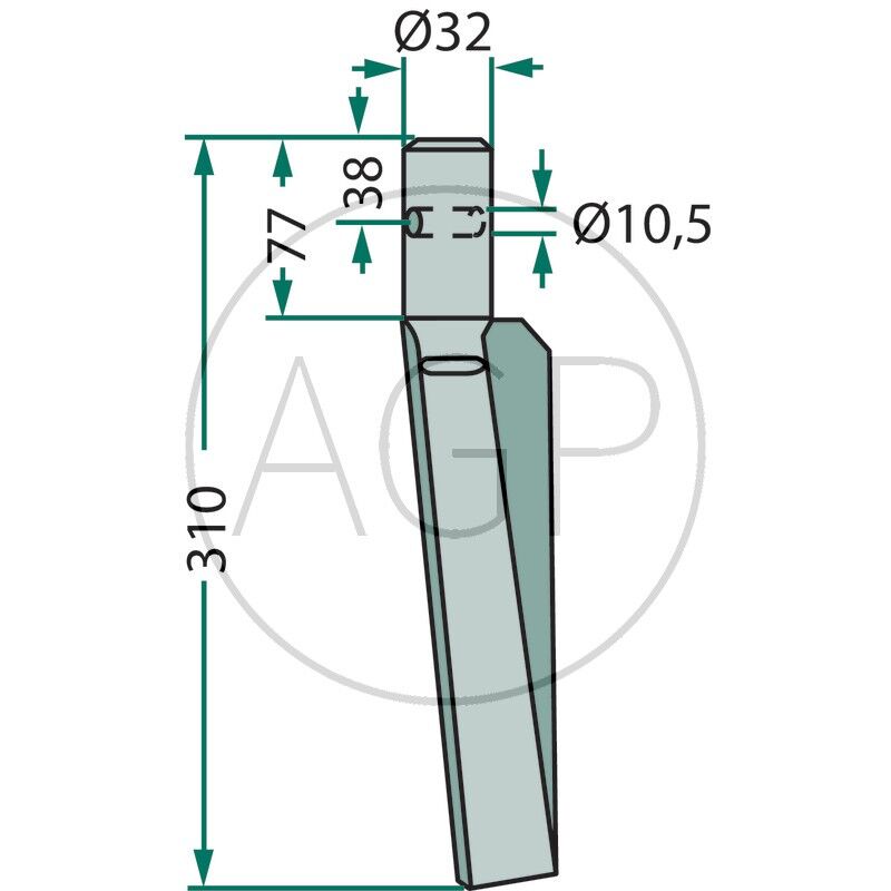 Hřeb do rotačních bran pravý vhodný pro Breviglieri, Regent délka 310 mm