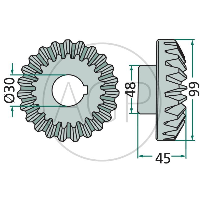 Kuželové ozubené kolo, 23 zubů, vhodné pro Deutz-Fahr, Kuhn, Taarup, Vicon/PZ, na typy CM 165, 166, 170, 215, 220