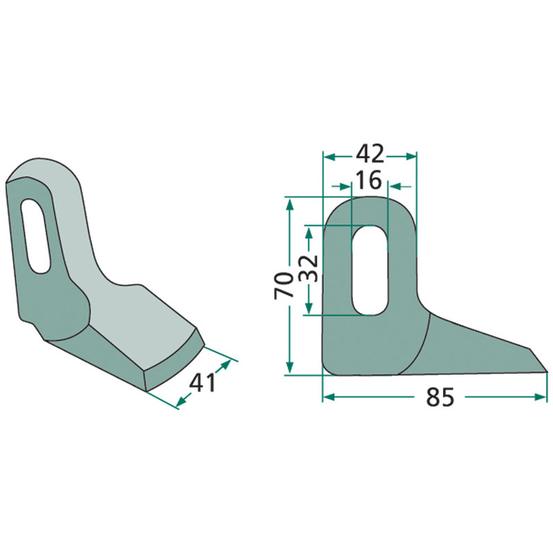 Kladivo mulčovače o šířce 41 mm s oválnou dírou 16x32 mm pro mulčovače Bomford, Epoke, Hymach, Mc Connel, Noremat, Turner