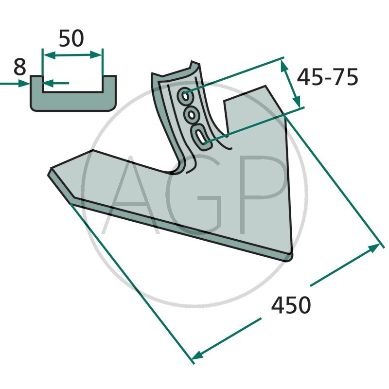 Šípová radlička kultivátoru 450 x 8 mm