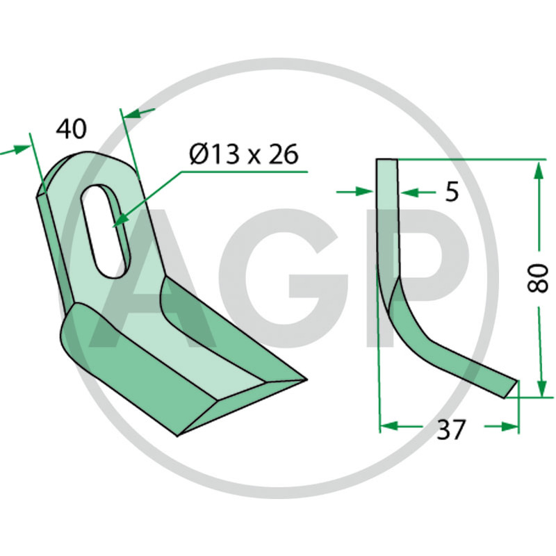 Nůž mulčovače vhodný pro Kverneland, M.E.A.A.T.