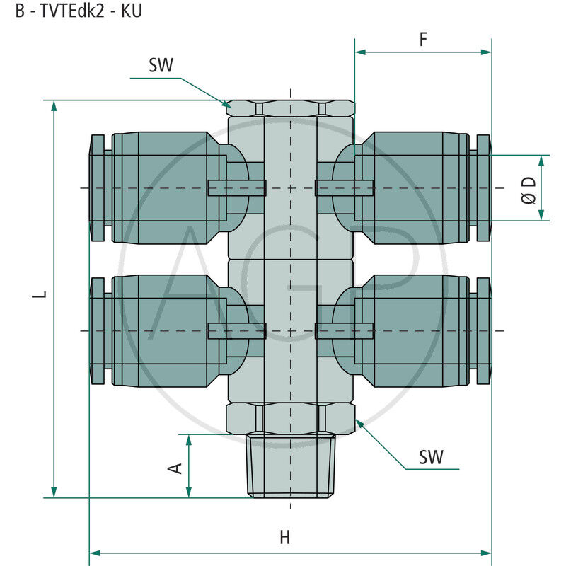 B-TVTEdk2-8-1/8-KU T-rozdělovač-šroubení