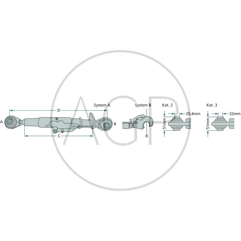 Třetí bod pro přední hydrauliku kat. 2-3 se záchytným hákem