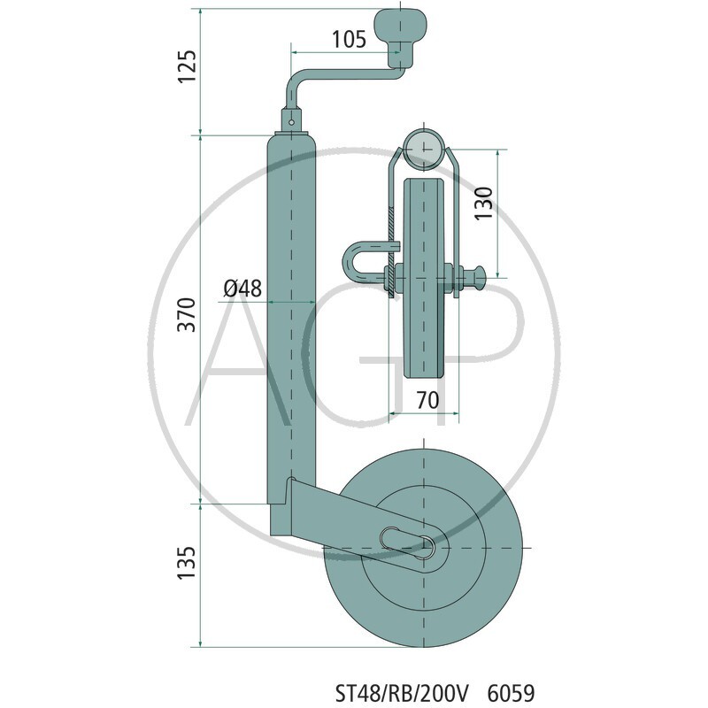 Opěrné kolečko k přívěsu Winterhoff nosnost 150 kg trubka 48 mm s brzdnou funkcí