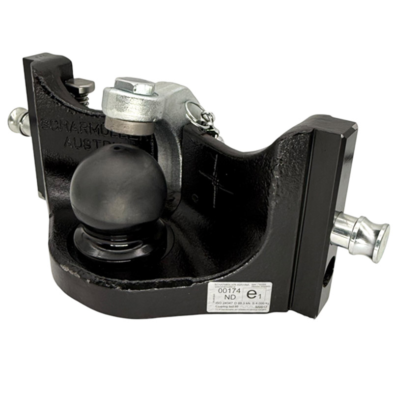 Závěs Scharmüller s koulí K80 do etáže traktoru o šířce 330 mm s bočními čepy 25 mm