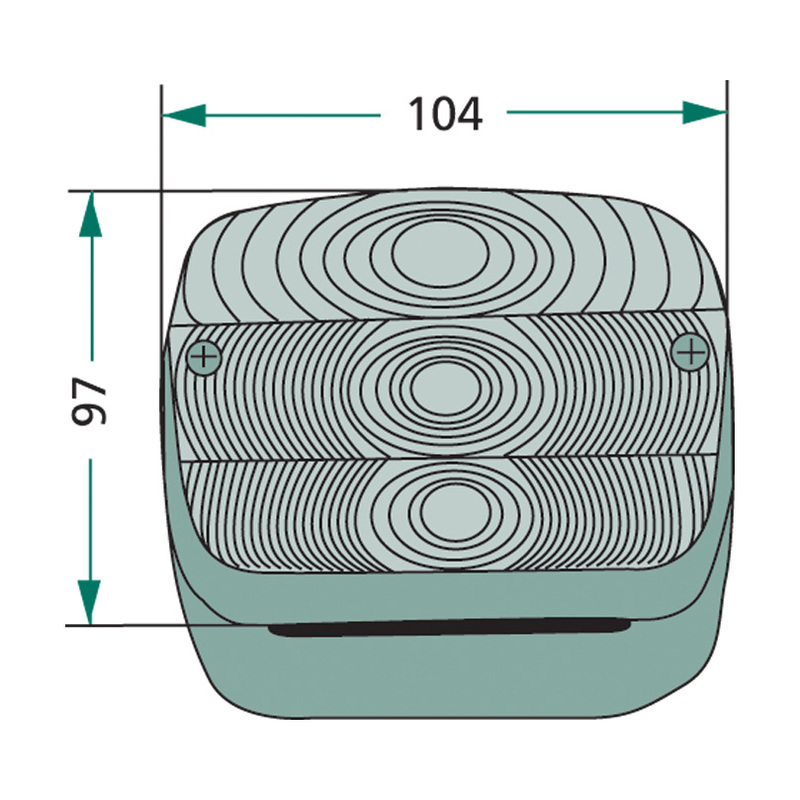 Zadní hranaté světlo levé 104 x 97 cm s osvětlením koncovým, brzdovým, SPZ a směrovým