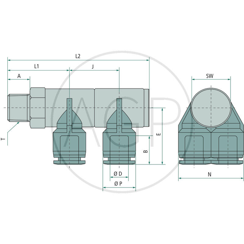 B-YVTEdk2-6-1/8-KU Y-rozdělovač-šroubení