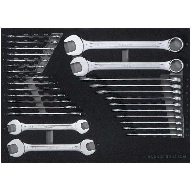 Sada dvojitých otevřených a očkoplochých klíčů 28 ks ve vložce do dílenského vozíku