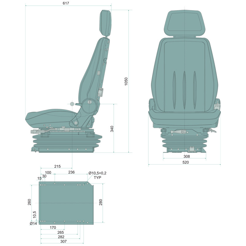 Mechanicky odpružené sedadlo PROBOSS s ergonomickým komfortem pro traktory, bagry, nakladače