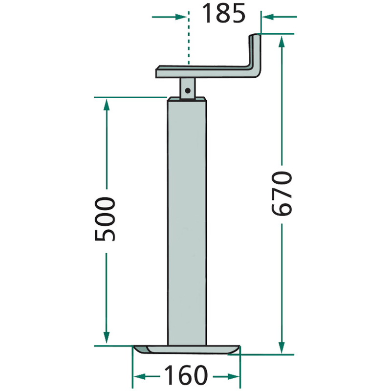 Opěrná noha na oje přívěsu o nosnosti 1000 kg s horní klikou