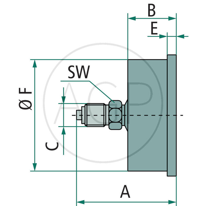 M-GH-63-0/25-1/4-VA-bar/psi Trubkový pružinový manometr