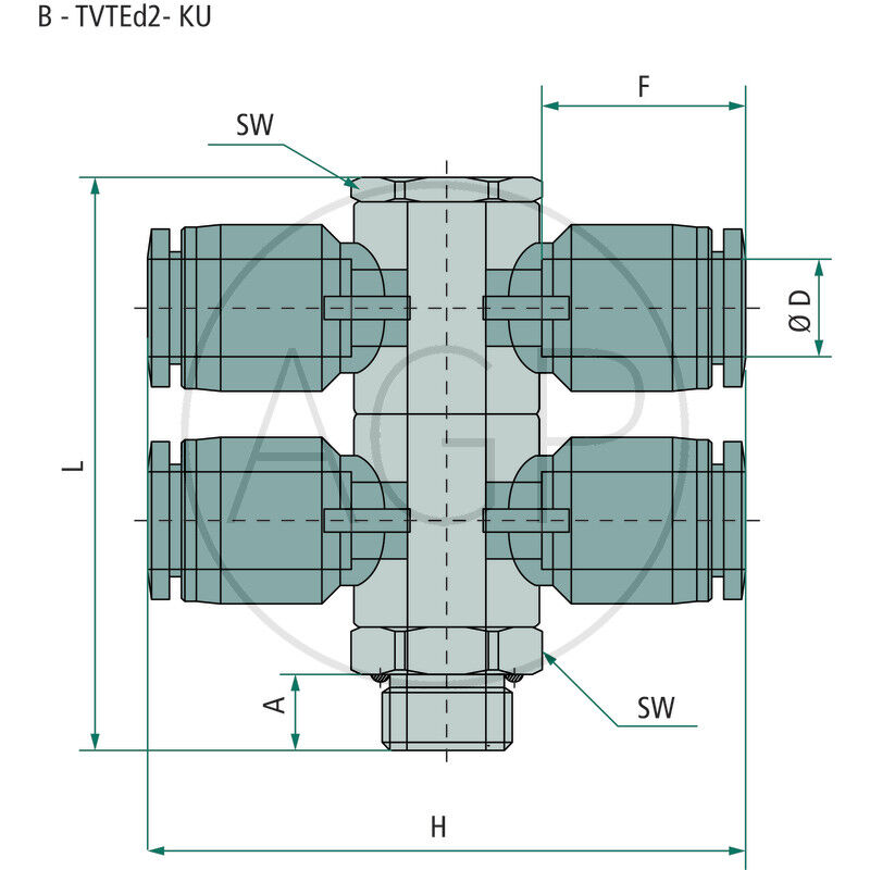 B-TVTEd2-10-3/8-KU T-rozdělovač-šroubení