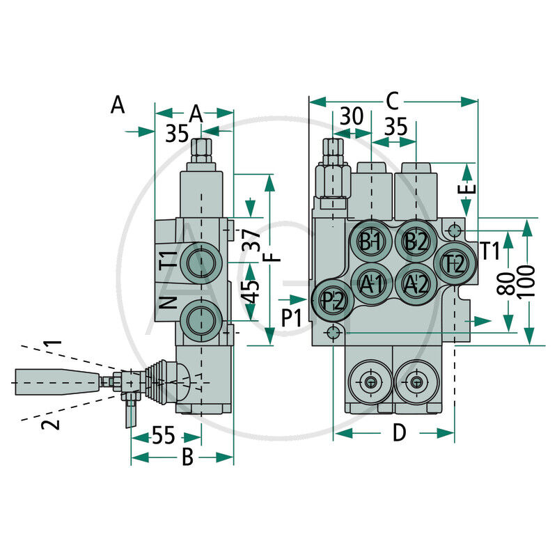 Hydraulický rozvaděč čtyřpáčkový - dvojčinný, A-B uzavřený, zpětná pružina, průtok 40l