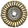 Ocelový copánkový kartáč pro křovinořez na plevel o vnějším průměru 155 mm a otvorem 25,4 mm s pomosazováným drátem