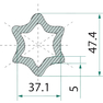 Trubka ke kardanové hřídeli s profilem hvězda o rozměru 47,4 x 37,1 mm o délce 1 m