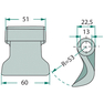 Mulčovací kladivo pro mulčovače Dücker o šířce 60 mm s montážní dírou 13 mm