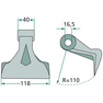 Kladivo mulčovače Maschio, Kverneland, Maletti šířka kladiva 118 mm a průměr montážní díry 16,5 mm