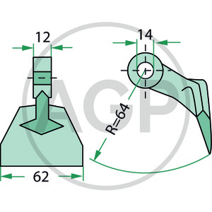 Kladivo mulčovače Agricom o průměru díry 14 mm