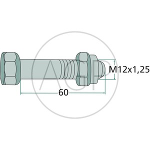 Šroub s maticí k mulčovači vhodný pro Perfect M12 x 1,25 x 60 mm