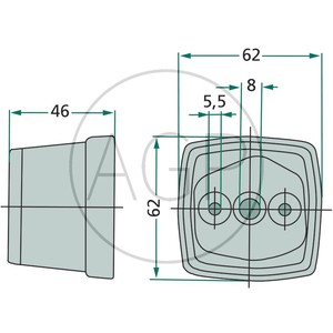 Obrysové poziční světlo bíle o rozměru 62 x 62 mm pro 12 V žárovku