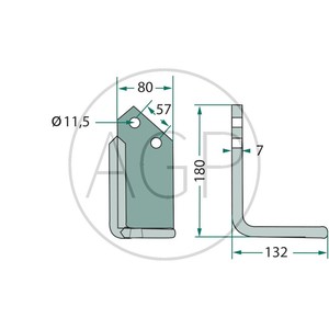 Frézovací nůž levý zahnutý 180 x 132 vhodný pro Howard půdní frézy, rotavátory