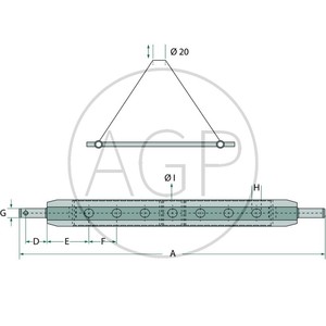 Tažná lišta do tříbodového závěsu traktoru o délce 900 mm kategorii 2 se 7 otvory