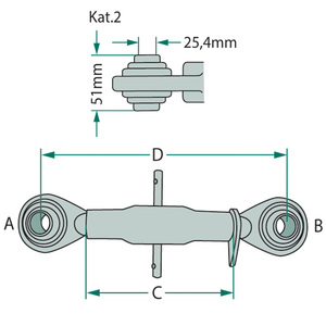 Třetí bod Standard pro traktor kat. 2-2 pracovní délka 740 - 990 mm závit M30 x 3,5 mm